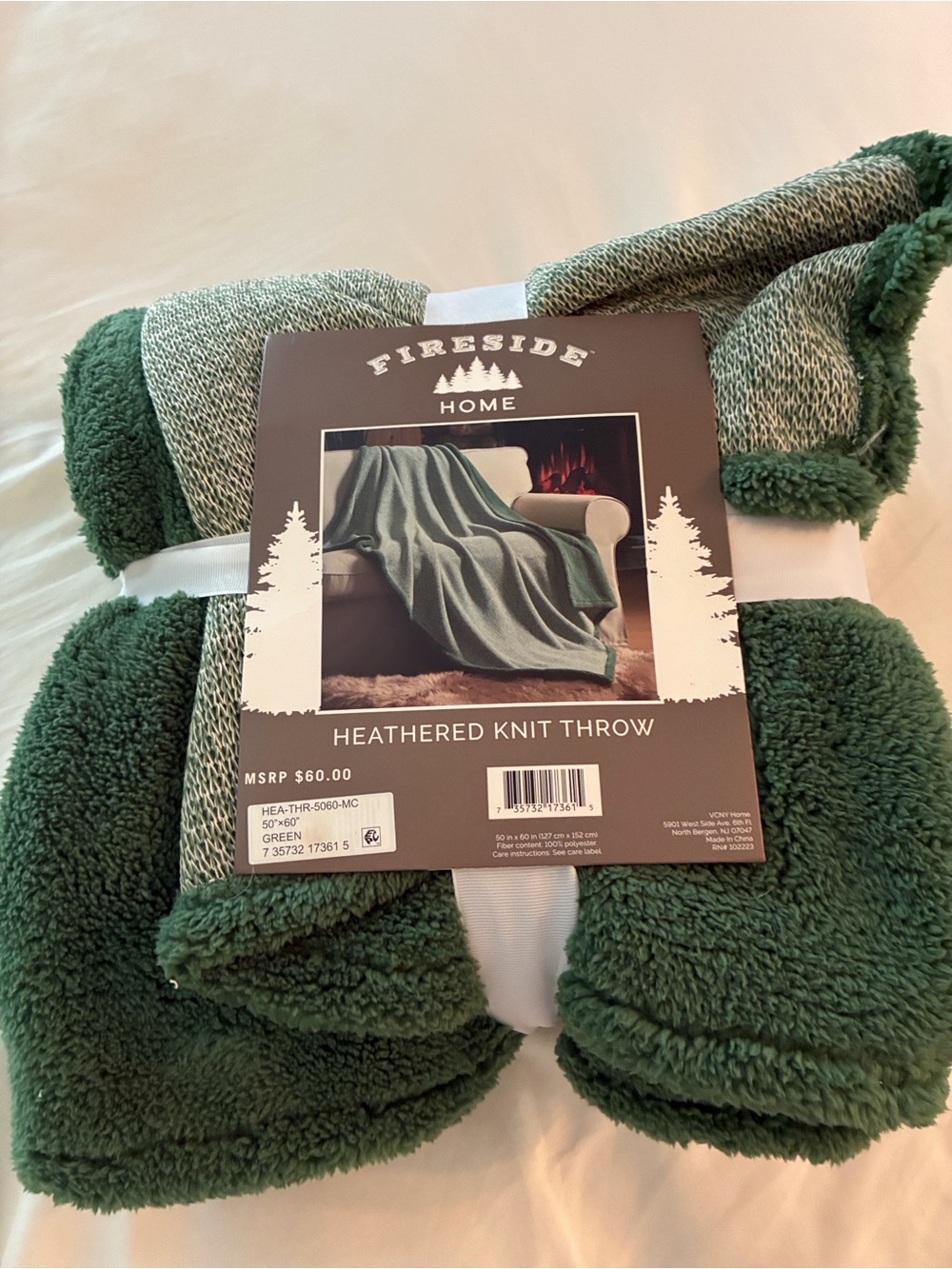 NWT Fireside Home Heathered Knit Throw Blanket - Green
